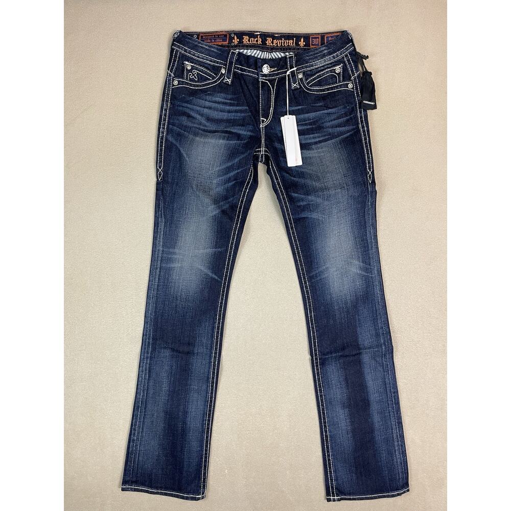 Rock Revival Women's Sasha straight Jeans - Dark Blue with Contrast Stitch NWT